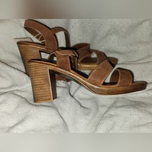 8 NEW Mariella Brown,Italian Leather,Sandal, Block Heels,Open Toed,Strappy,Suede